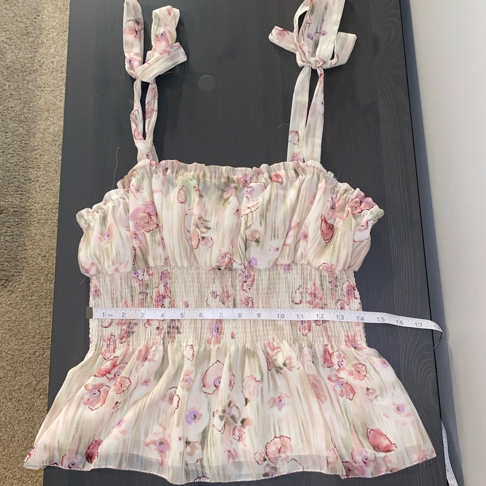 Floral Tie Strap Top with Smocked Waist